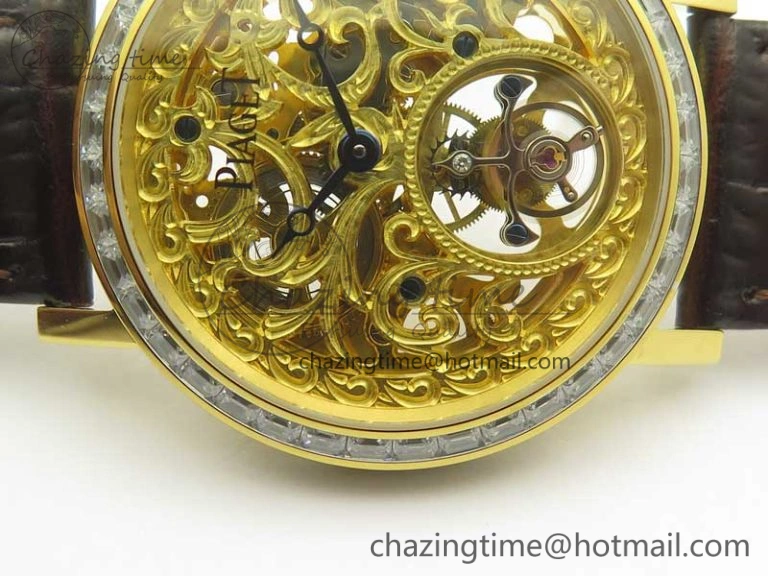 Tradition Tourbillon YG BBR Best Edition Full Diamond Paved Skeleton Dial on Brown Leather Strap Vibrant 9118