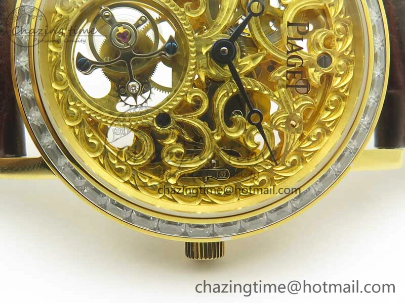 Tradition Tourbillon YG BBR Best Edition Full Diamond Paved Skeleton Dial on Brown Leather Strap Vibrant 9118