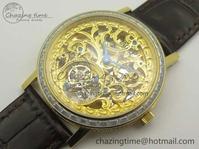Tradition Tourbillon YG BBR Best Edition Full Diamond Paved Skeleton Dial on Brown Leather Strap Vibrant 9118