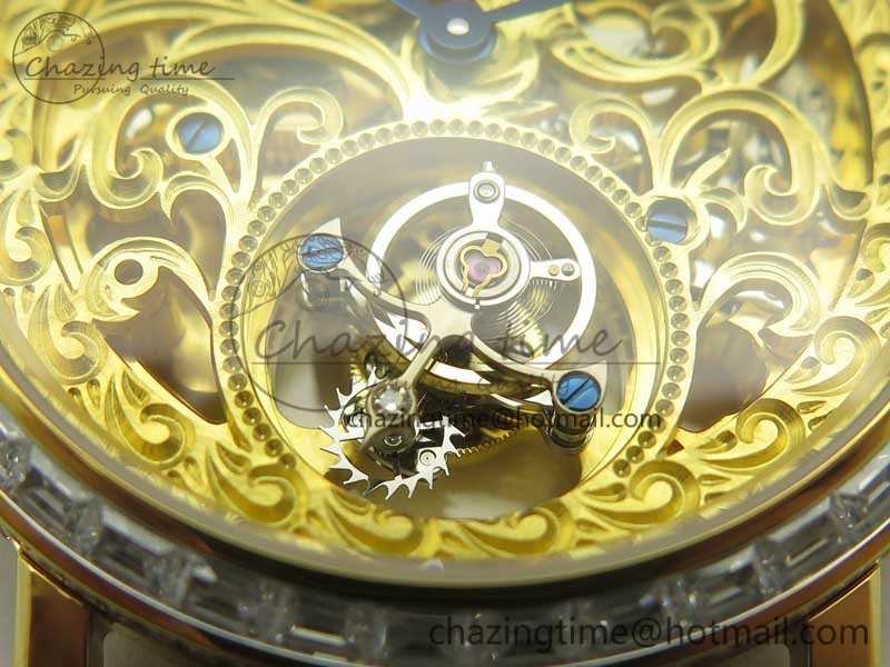 Tradition Tourbillon YG BBR Best Edition Full Diamond Paved Skeleton Dial on Brown Leather Strap Vibrant 9118