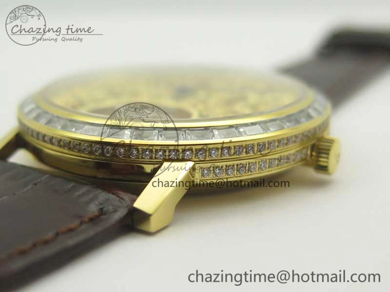 Tradition Tourbillon YG BBR Best Edition Full Diamond Paved Skeleton Dial on Brown Leather Strap Vibrant 9118