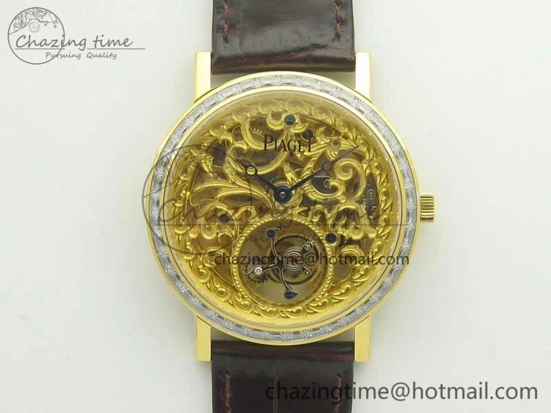 Tradition Tourbillon YG BBR Best Edition Full Diamond Paved Skeleton Dial on Brown Leather Strap Vibrant 9118