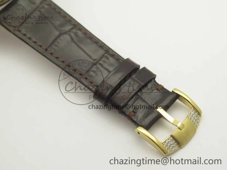 Attractive Tradition YG BBR Best Edition Diamond Paved Skeleton Dial on Brown Leather Strap A23J 9116