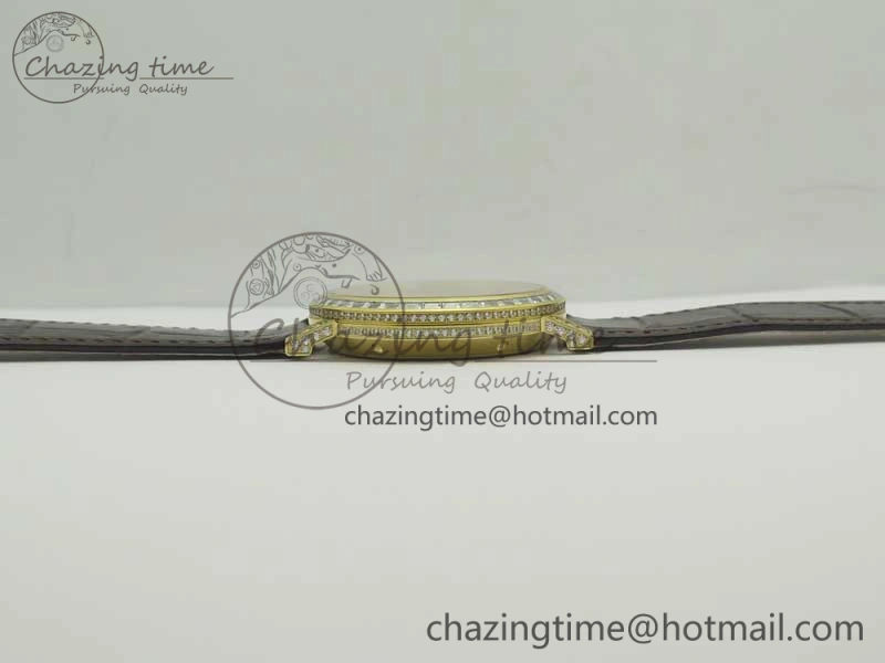 Attractive Tradition YG BBR Best Edition Diamond Paved Skeleton Dial on Brown Leather Strap A23J 9116