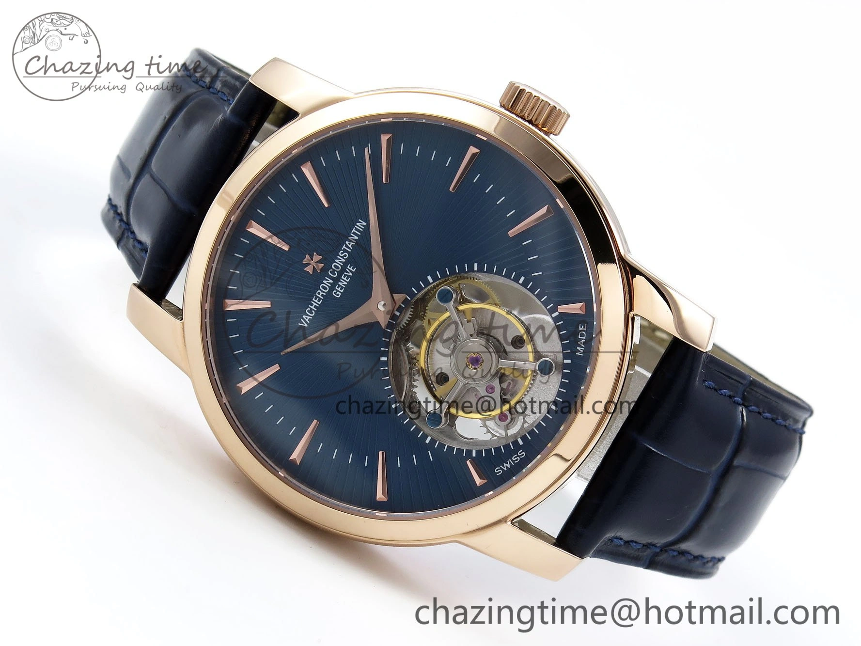 Traditionnelle Tourbillon RG RMSF Best Edition Blue Textured Dial on Blue Leather Strap Minimalist 9863
