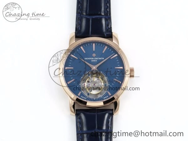 Traditionnelle Tourbillon RG RMSF Best Edition Blue Textured Dial on Blue Leather Strap Minimalist 9863
