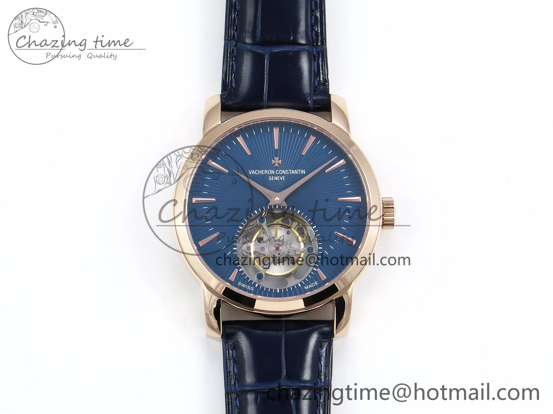 Traditionnelle Tourbillon RG RMSF Best Edition Blue Textured Dial on Blue Leather Strap Minimalist 9863