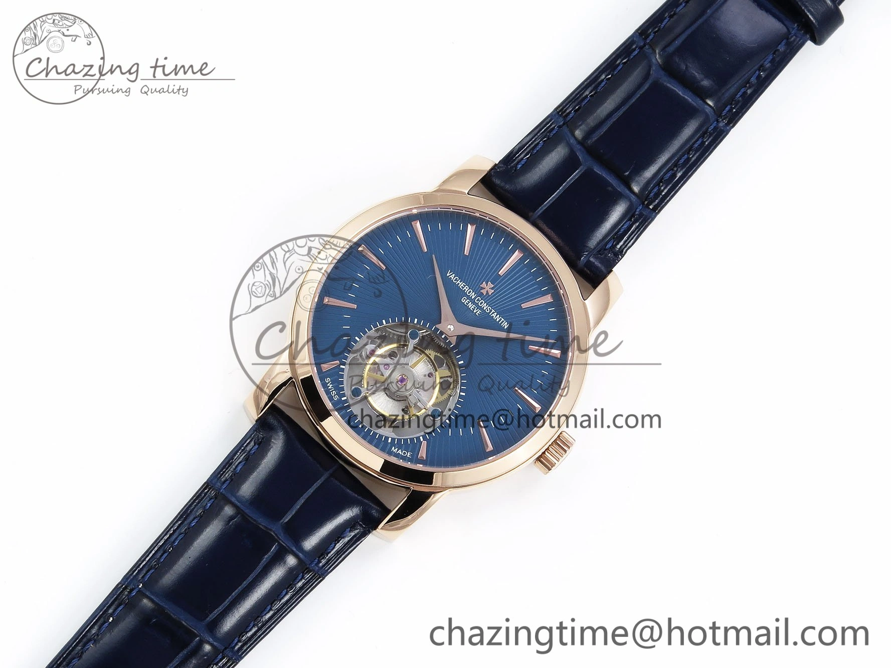 Traditionnelle Tourbillon RG RMSF Best Edition Blue Textured Dial on Blue Leather Strap Minimalist 9863