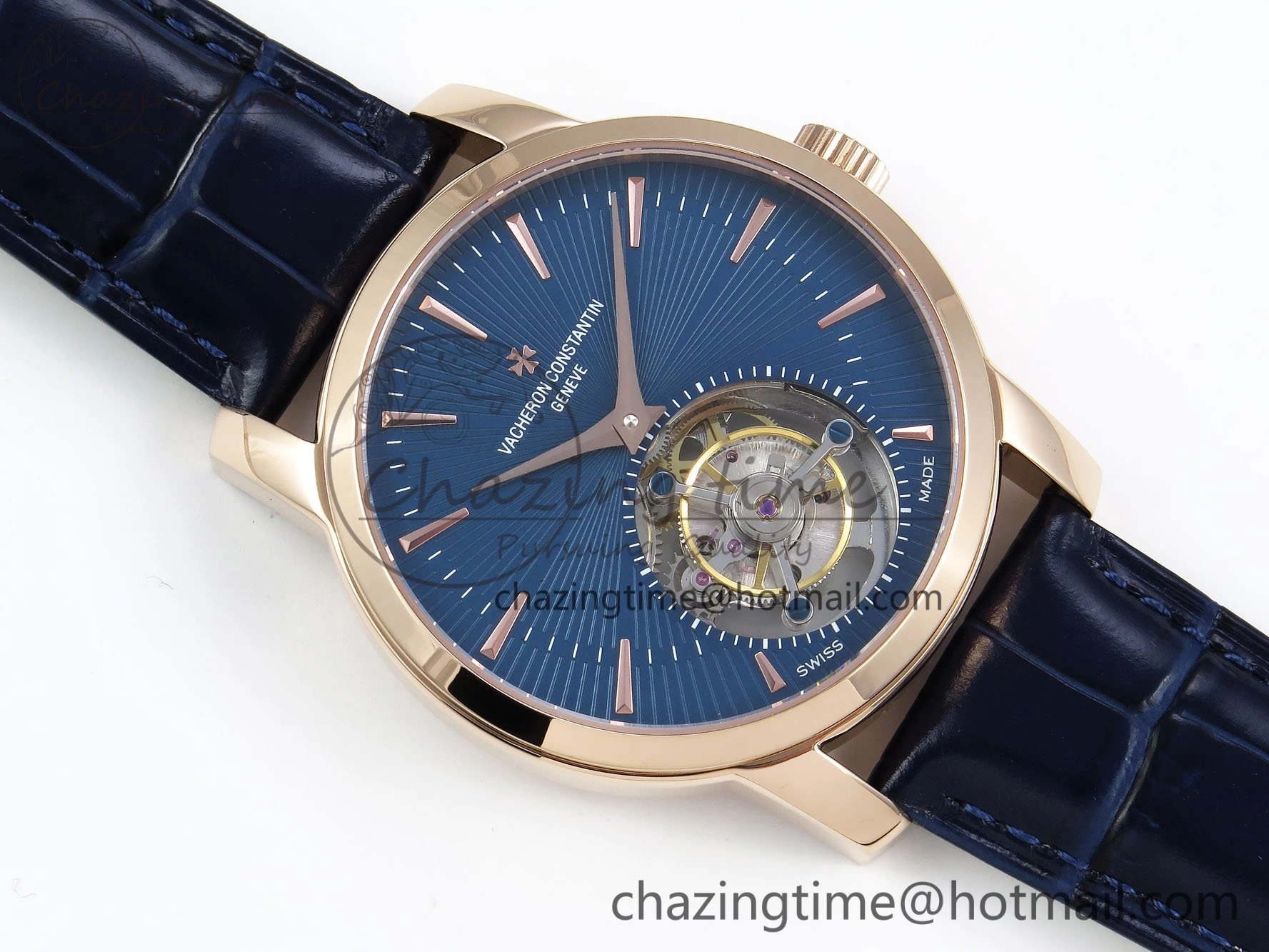 Traditionnelle Tourbillon RG RMSF Best Edition Blue Textured Dial on Blue Leather Strap Minimalist 9863