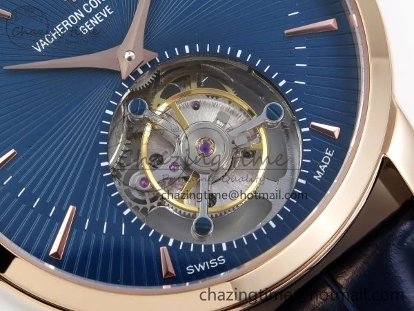 Traditionnelle Tourbillon RG RMSF Best Edition Blue Textured Dial on Blue Leather Strap Minimalist 9863