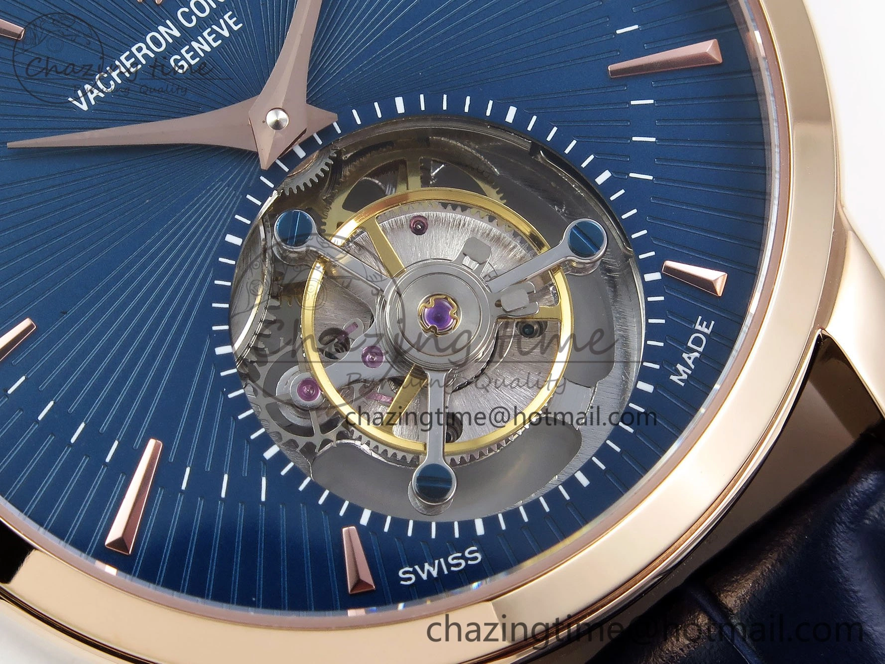 Traditionnelle Tourbillon RG RMSF Best Edition Blue Textured Dial on Blue Leather Strap Minimalist 9863