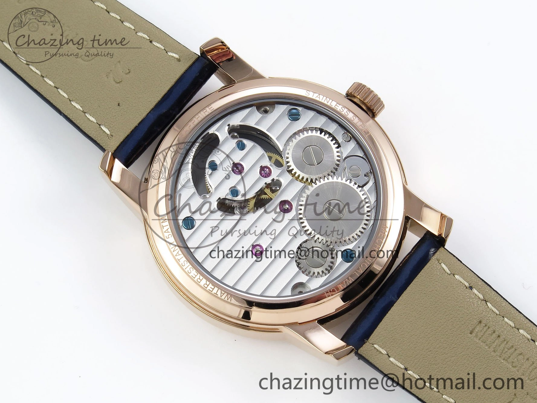 Traditionnelle Tourbillon RG RMSF Best Edition Blue Textured Dial on Blue Leather Strap Minimalist 9863