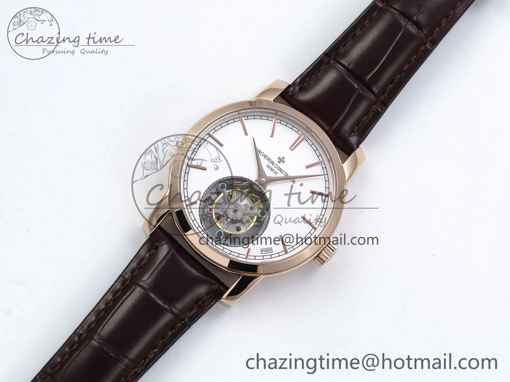 Traditionnelle Tourbillon RG RMSF Best Edition White Dial on Brown Leather Strap Bold 9865