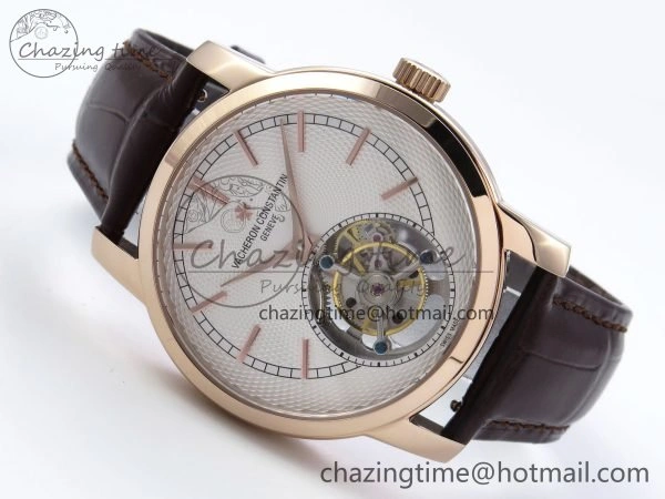 Sporty Traditionnelle Tourbillon RG RMSF Best Edition White Textured Dial on Brown Leather Strap 9864