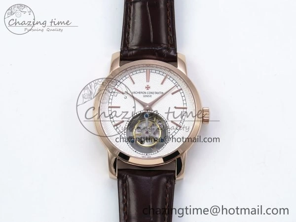 Sporty Traditionnelle Tourbillon RG RMSF Best Edition White Textured Dial on Brown Leather Strap 9864