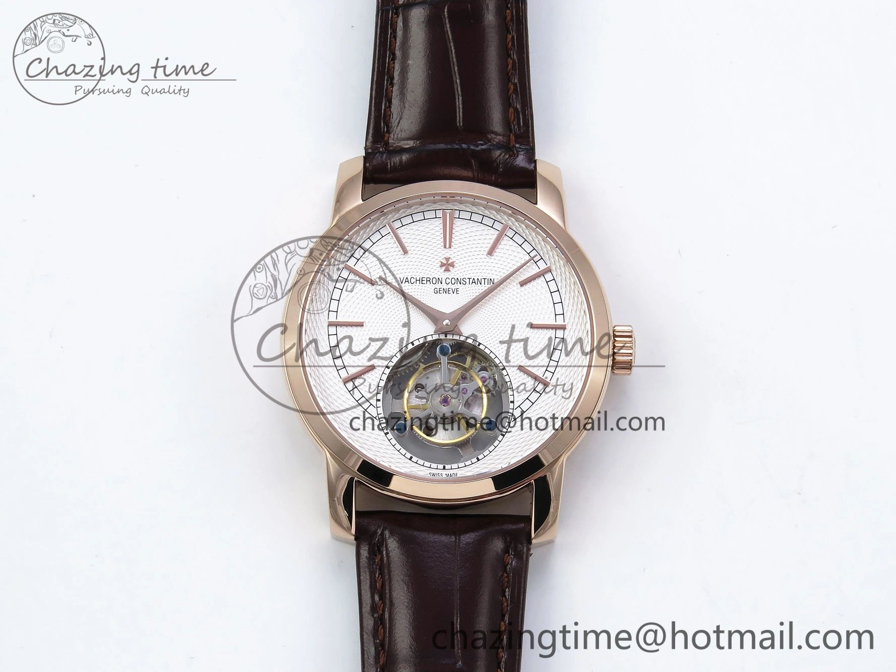 Sporty Traditionnelle Tourbillon RG RMSF Best Edition White Textured Dial on Brown Leather Strap 9864