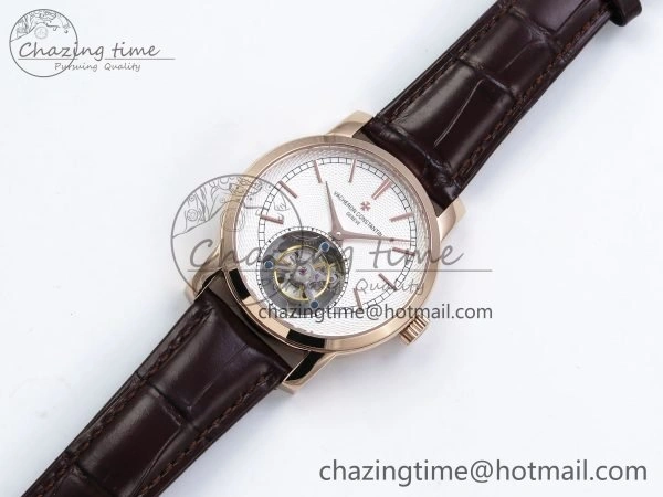 Sporty Traditionnelle Tourbillon RG RMSF Best Edition White Textured Dial on Brown Leather Strap 9864