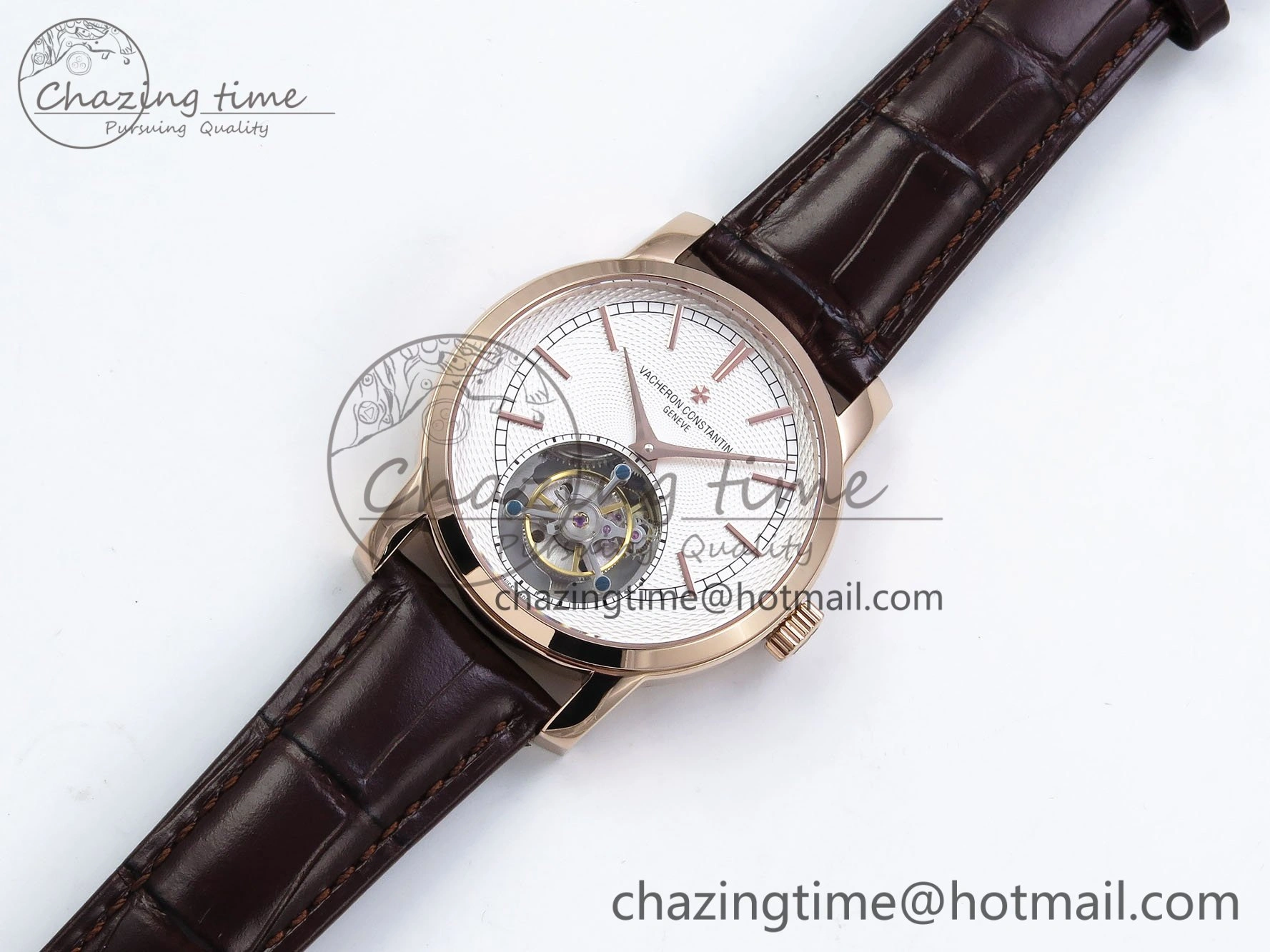 Sporty Traditionnelle Tourbillon RG RMSF Best Edition White Textured Dial on Brown Leather Strap 9864