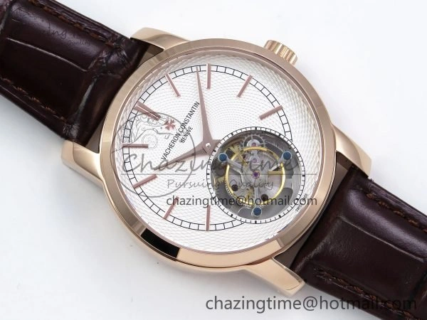 Sporty Traditionnelle Tourbillon RG RMSF Best Edition White Textured Dial on Brown Leather Strap 9864