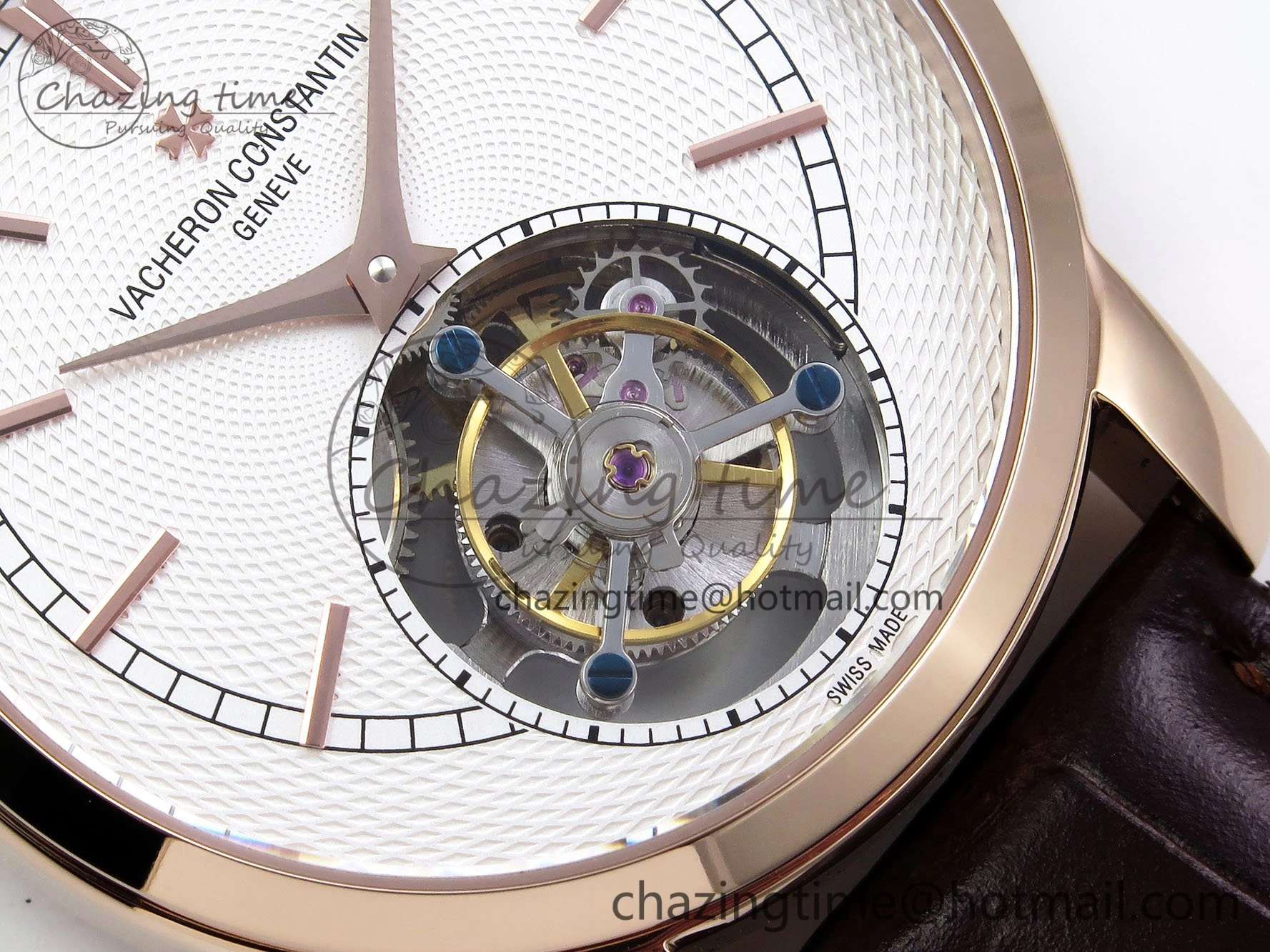 Sporty Traditionnelle Tourbillon RG RMSF Best Edition White Textured Dial on Brown Leather Strap 9864