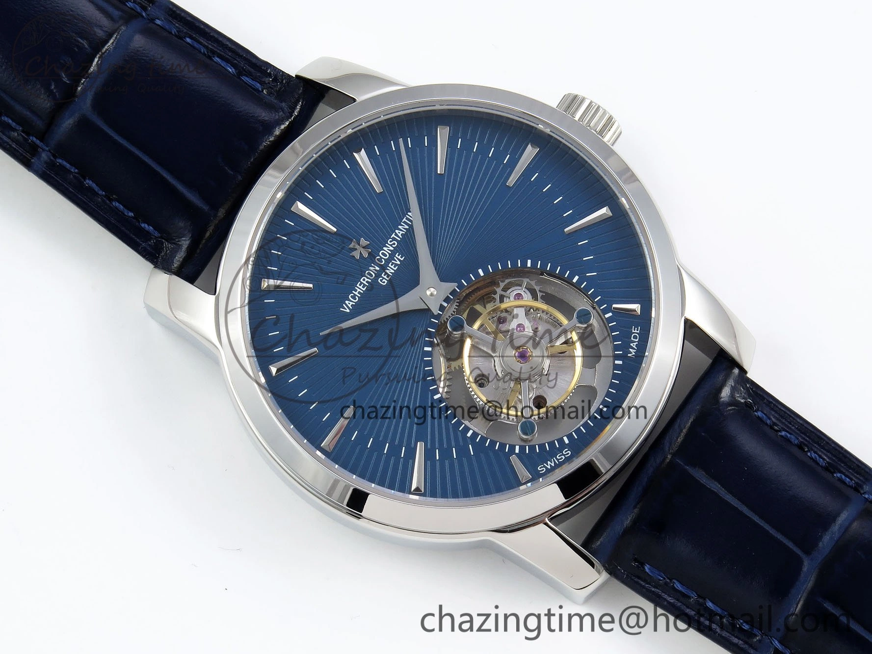 Traditionnelle Tourbillon SS RMSF Best Edition Blue Textured Dial on Blue Leather Strap OdorResistant 9858