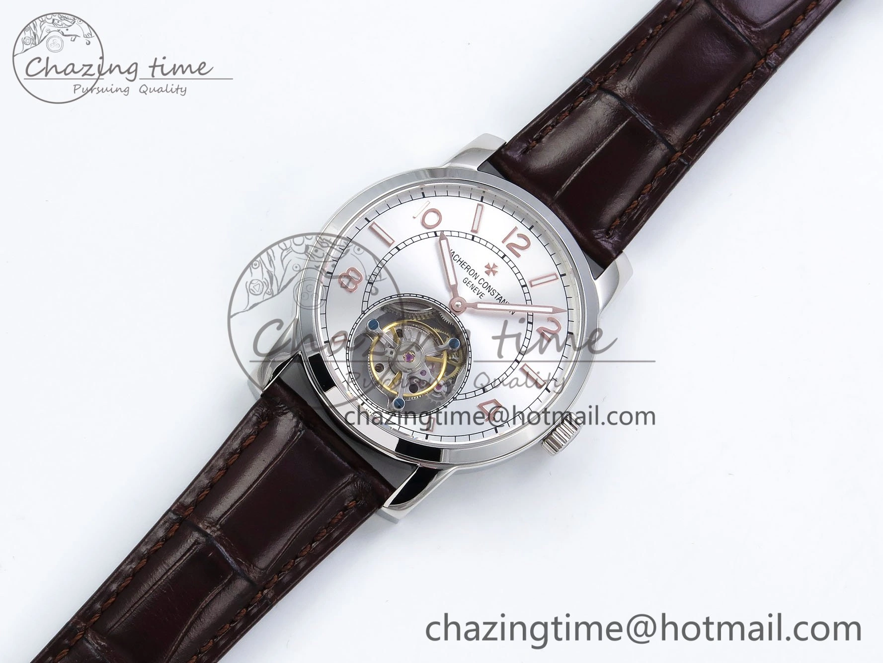 DailyWear Traditionnelle Tourbillon SS RMSF Best Edition Silver Dial on Brown Leather Strap 9862