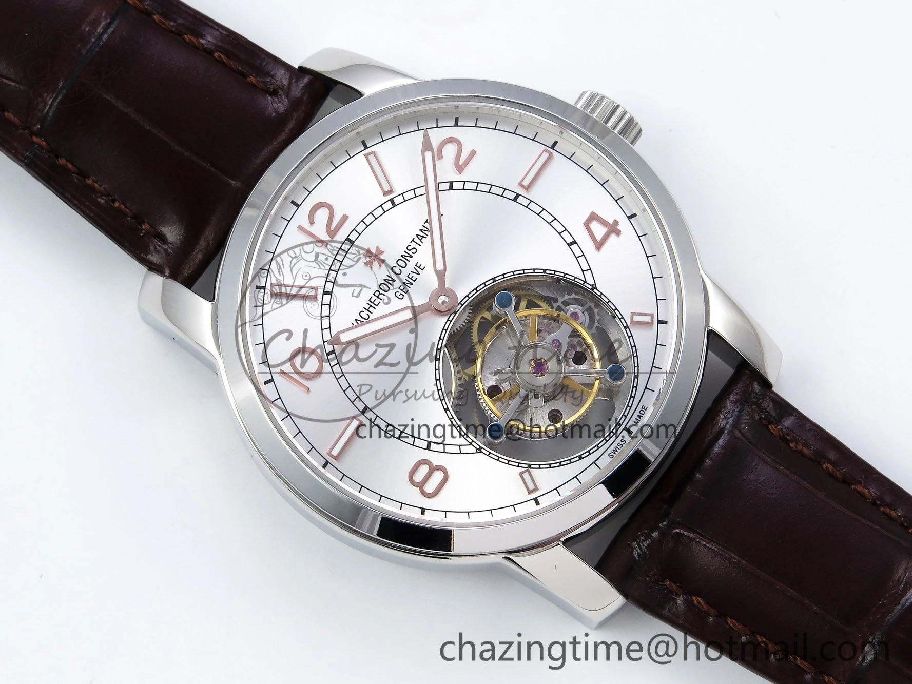DailyWear Traditionnelle Tourbillon SS RMSF Best Edition Silver Dial on Brown Leather Strap 9862