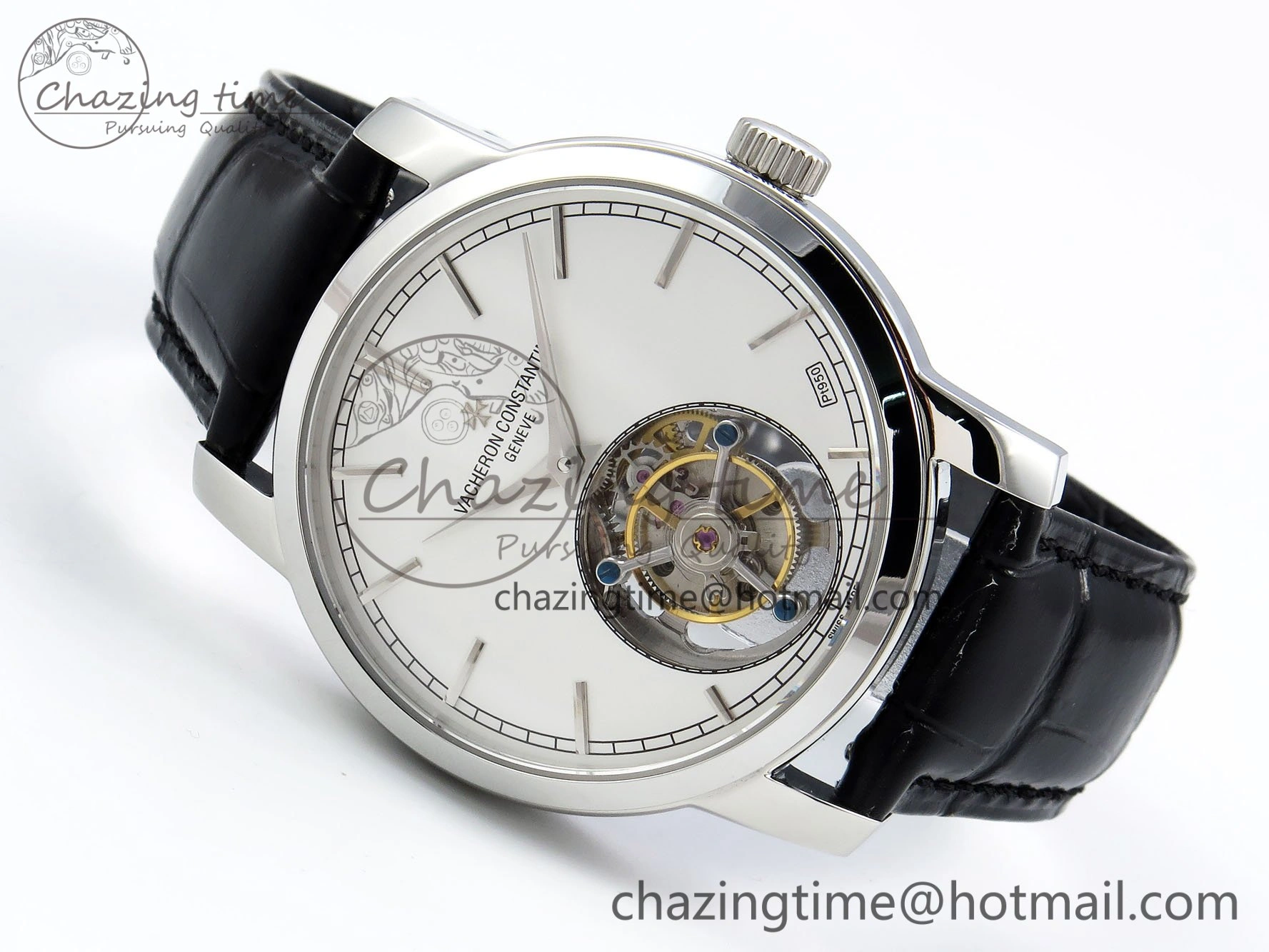 SmartChoice Traditionnelle Tourbillon SS RMSF Best Edition White Dial on Black Leather Strap 9861