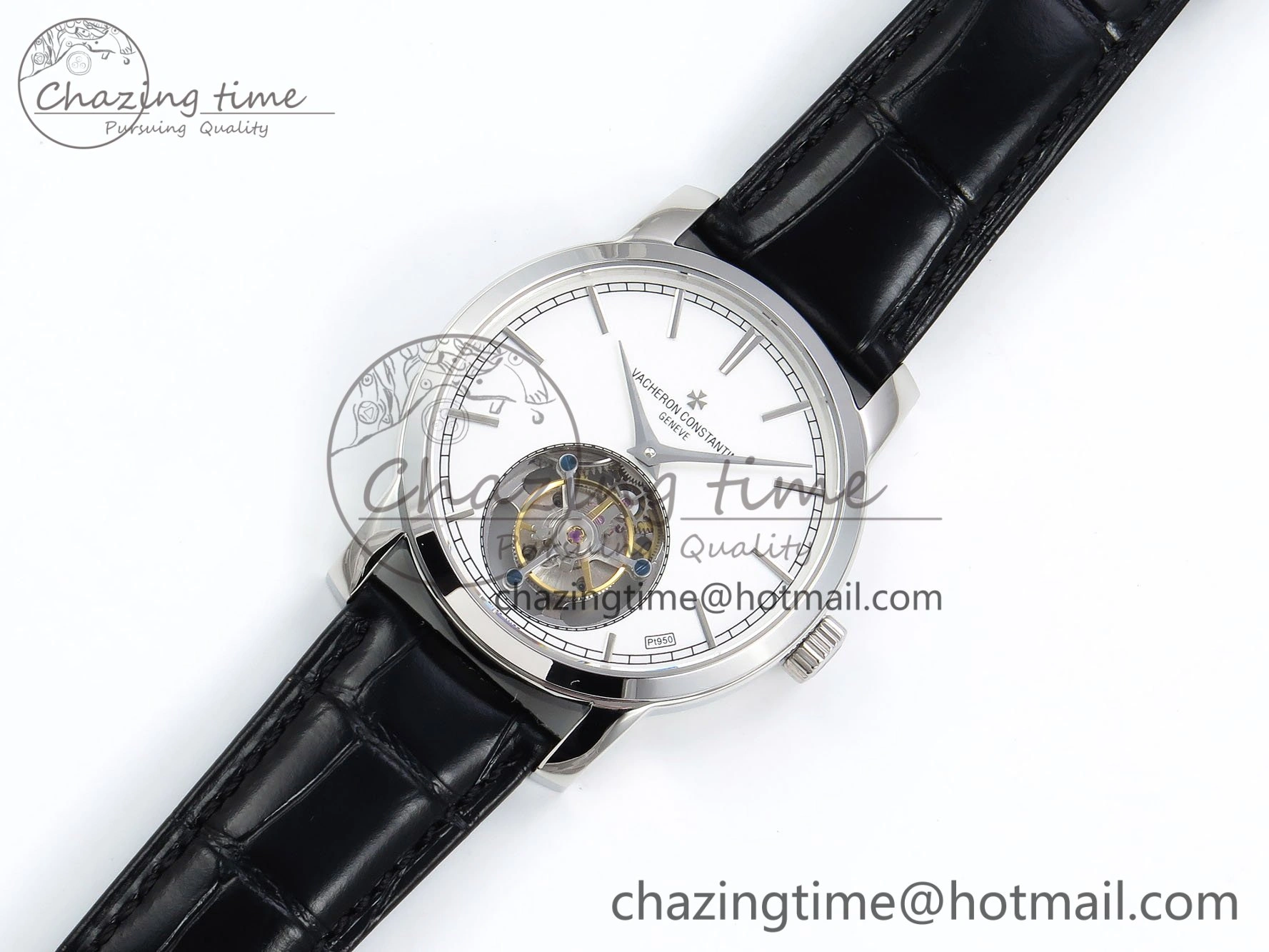 SmartChoice Traditionnelle Tourbillon SS RMSF Best Edition White Dial on Black Leather Strap 9861