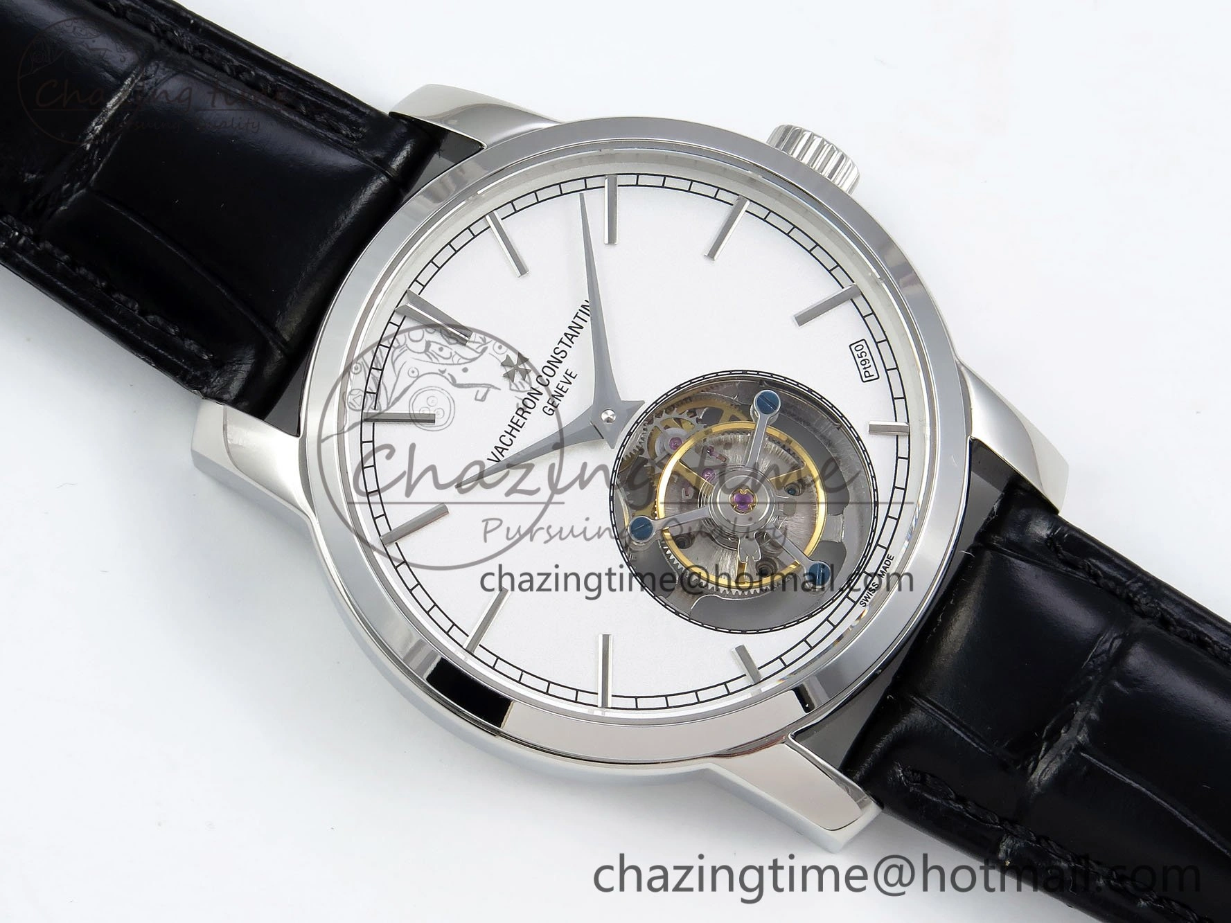 SmartChoice Traditionnelle Tourbillon SS RMSF Best Edition White Dial on Black Leather Strap 9861