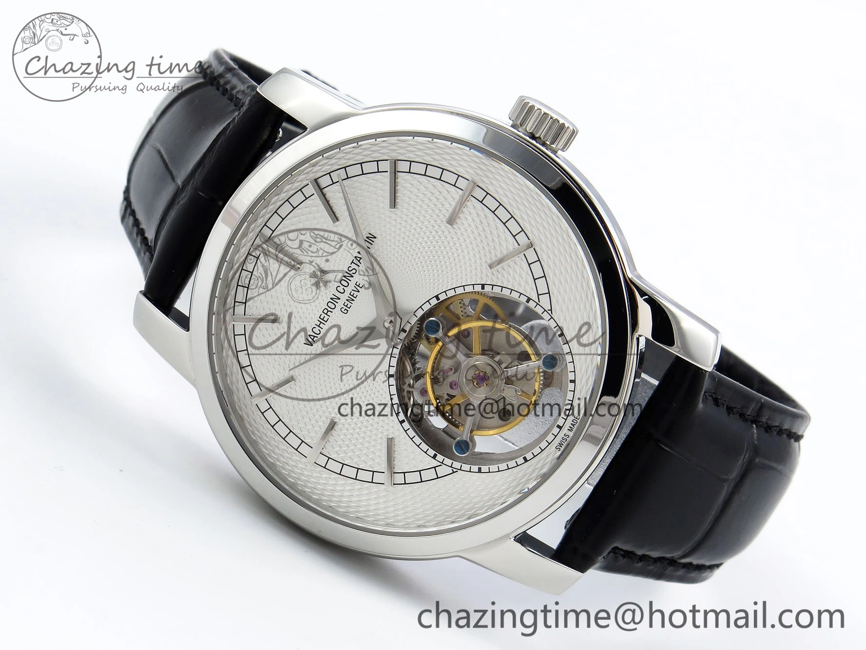 UrbanChic Traditionnelle Tourbillon SS RMSF Best Edition White Textured Dial on Black Leather Strap 9859