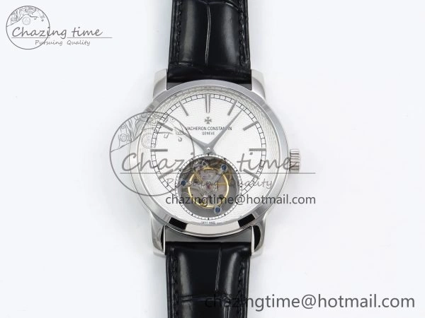 UrbanChic Traditionnelle Tourbillon SS RMSF Best Edition White Textured Dial on Black Leather Strap 9859