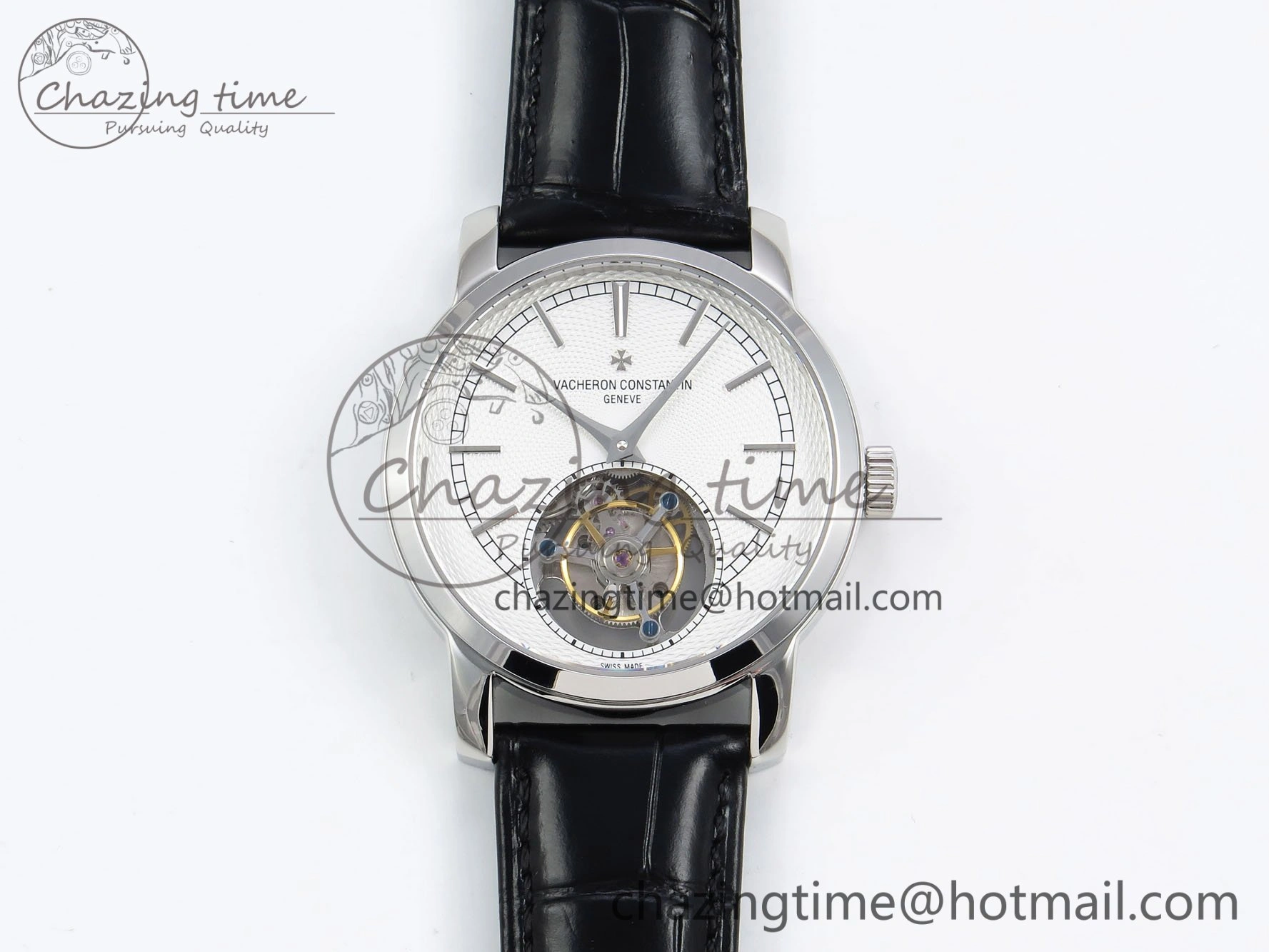 UrbanChic Traditionnelle Tourbillon SS RMSF Best Edition White Textured Dial on Black Leather Strap 9859