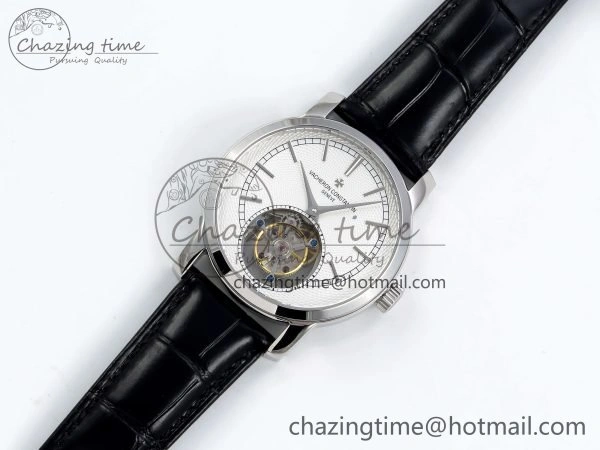 UrbanChic Traditionnelle Tourbillon SS RMSF Best Edition White Textured Dial on Black Leather Strap 9859