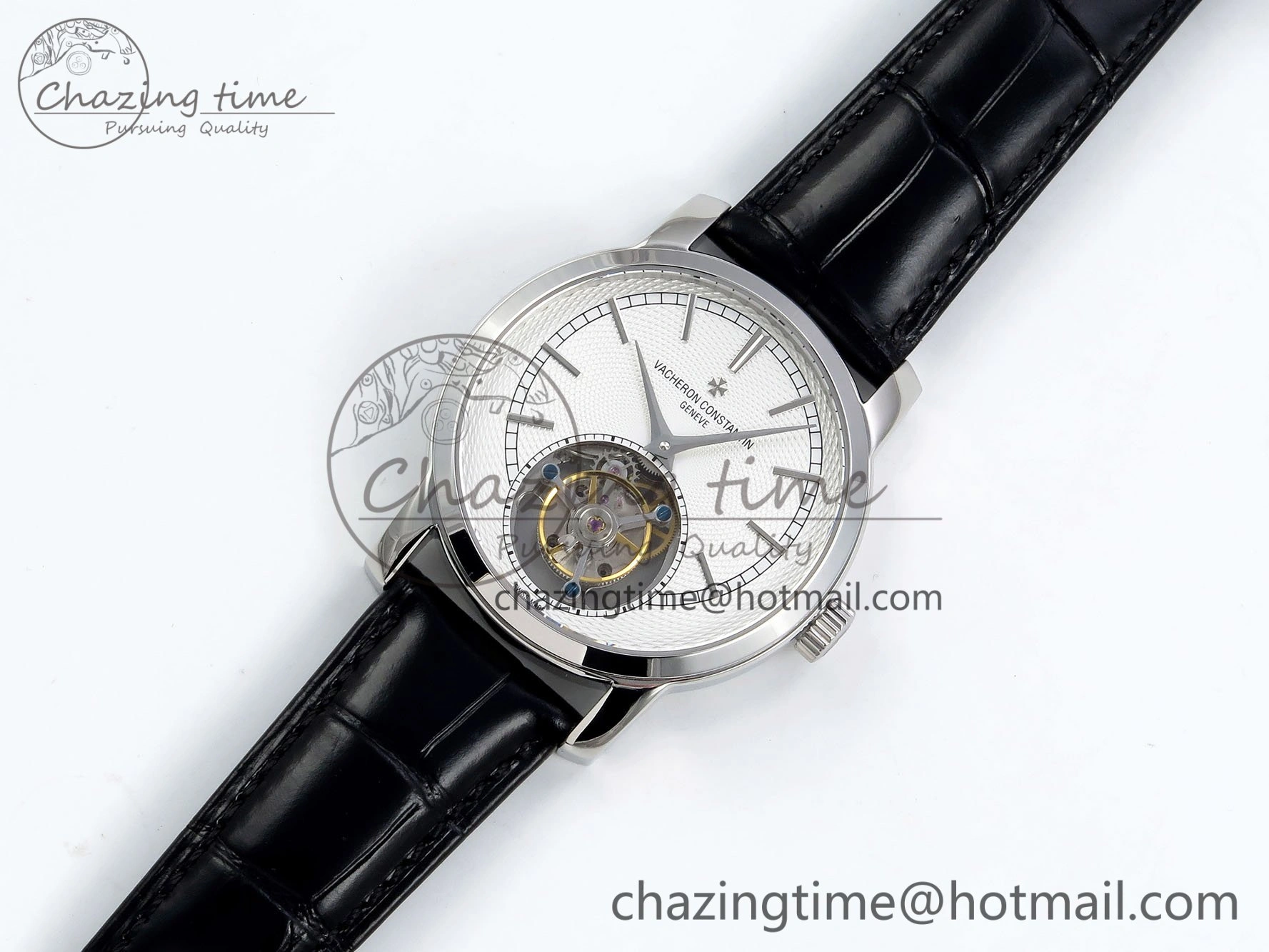 UrbanChic Traditionnelle Tourbillon SS RMSF Best Edition White Textured Dial on Black Leather Strap 9859