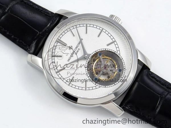 UrbanChic Traditionnelle Tourbillon SS RMSF Best Edition White Textured Dial on Black Leather Strap 9859