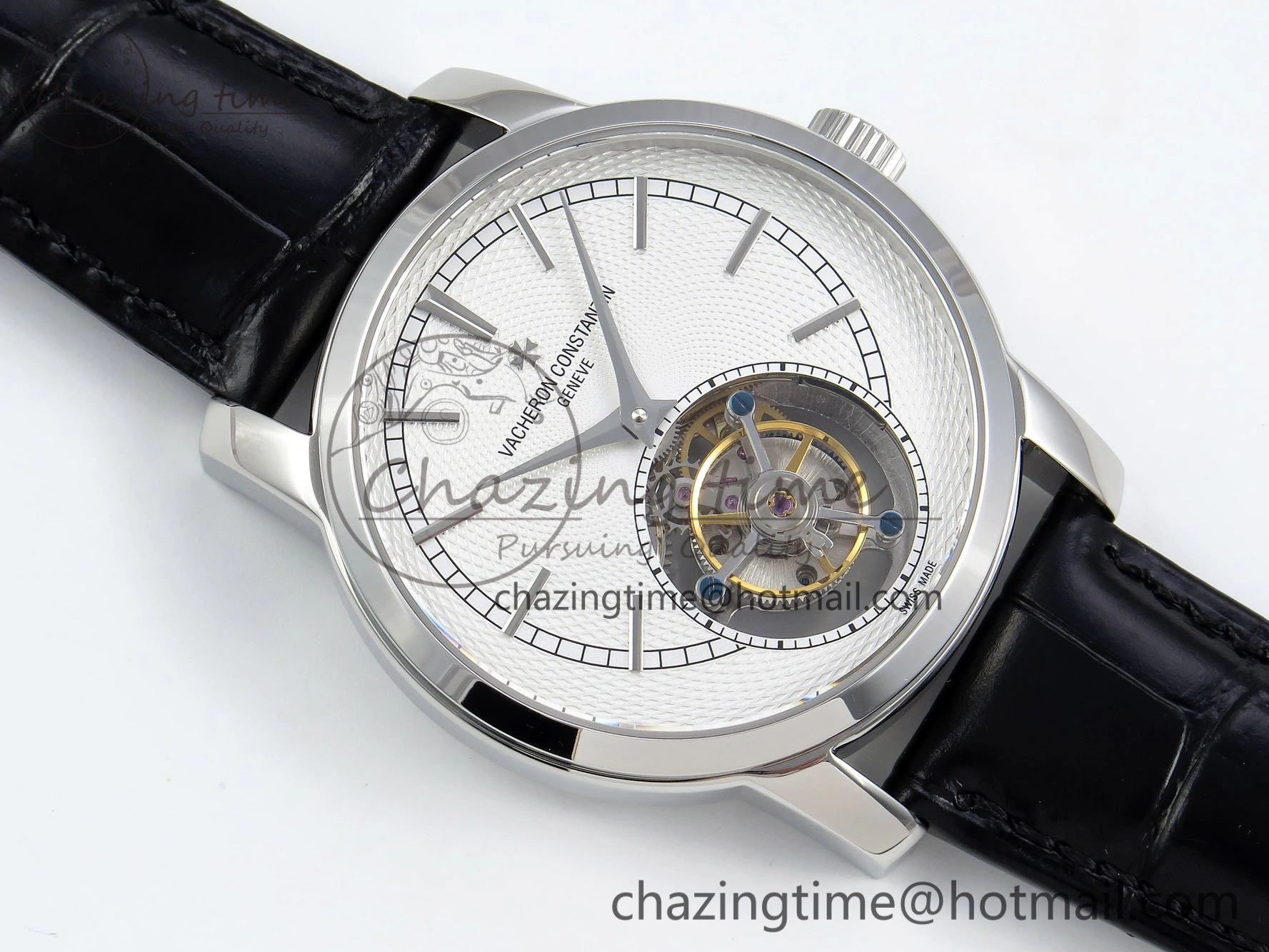 UrbanChic Traditionnelle Tourbillon SS RMSF Best Edition White Textured Dial on Black Leather Strap 9859