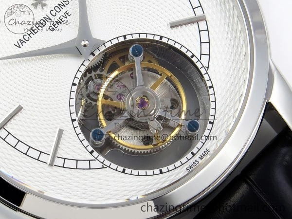 UrbanChic Traditionnelle Tourbillon SS RMSF Best Edition White Textured Dial on Black Leather Strap 9859