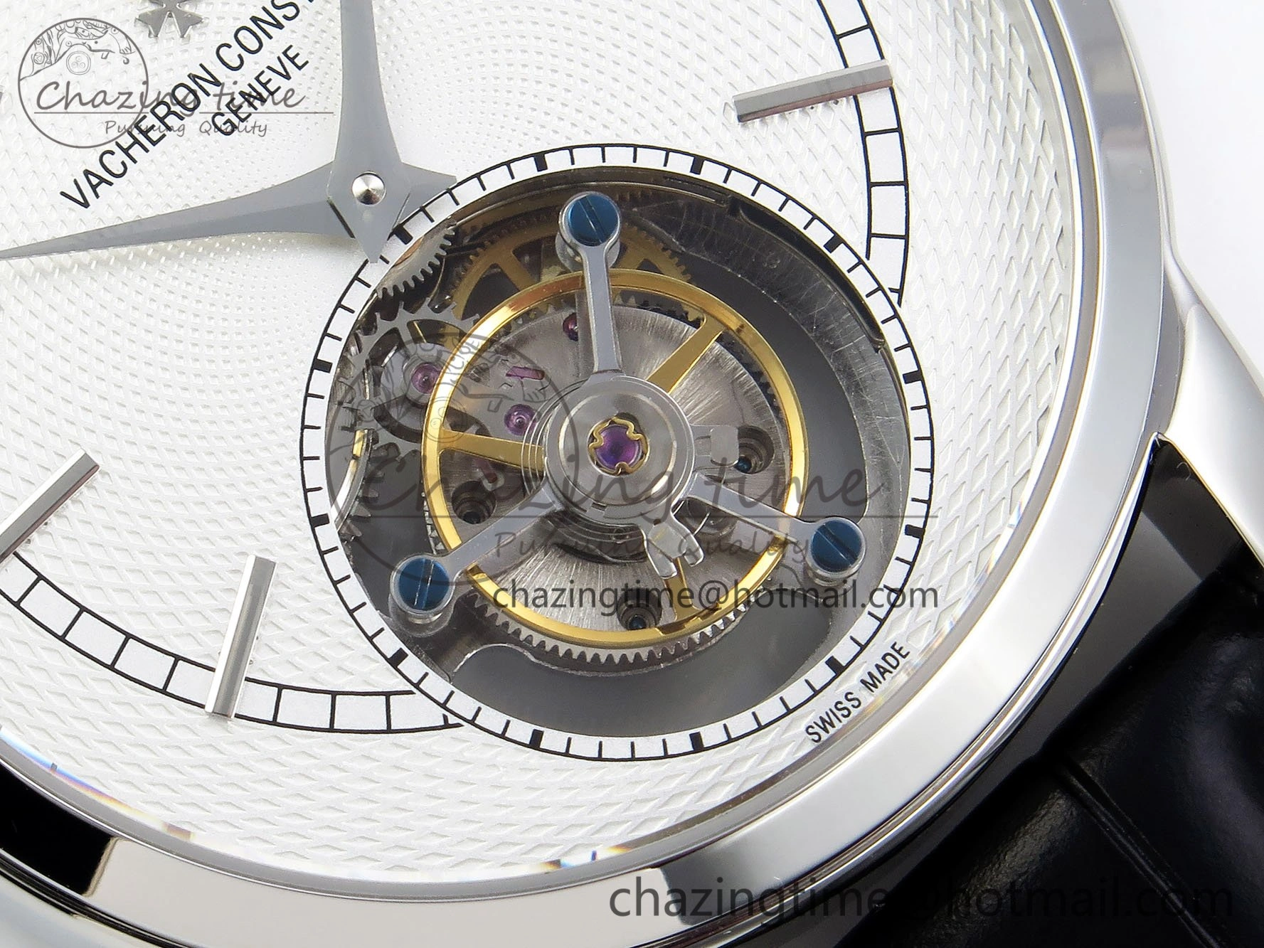 UrbanChic Traditionnelle Tourbillon SS RMSF Best Edition White Textured Dial on Black Leather Strap 9859