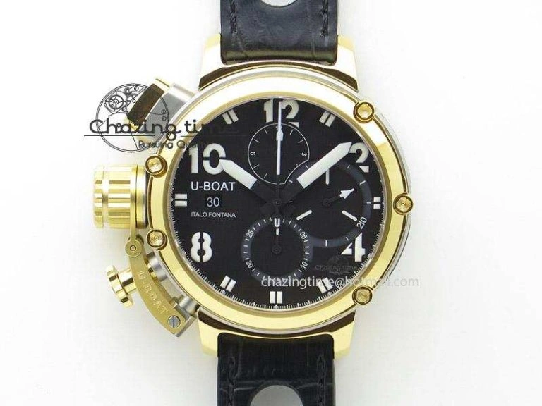 Compact U-51 Chimera Watch Limited Edition SS YG Black Dial on Black Leather Strap A 9800