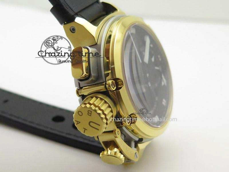Compact U-51 Chimera Watch Limited Edition SS YG Black Dial on Black Leather Strap A 9800