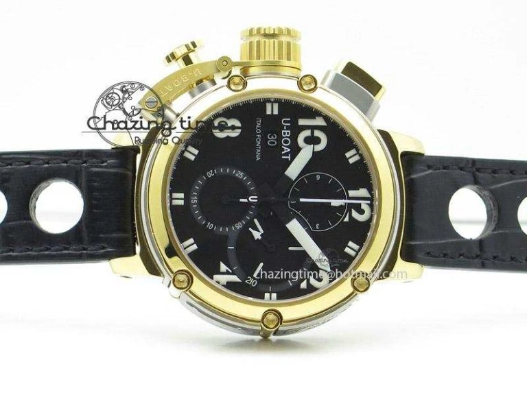 Compact U-51 Chimera Watch Limited Edition SS YG Black Dial on Black Leather Strap A 9800