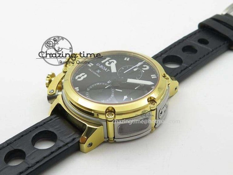 Compact U-51 Chimera Watch Limited Edition SS YG Black Dial on Black Leather Strap A 9800