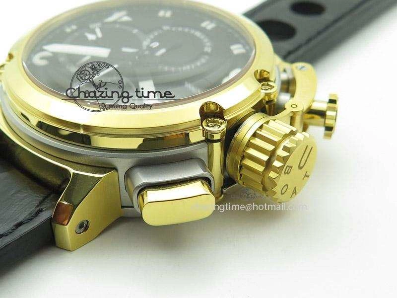 Compact U-51 Chimera Watch Limited Edition SS YG Black Dial on Black Leather Strap A 9800