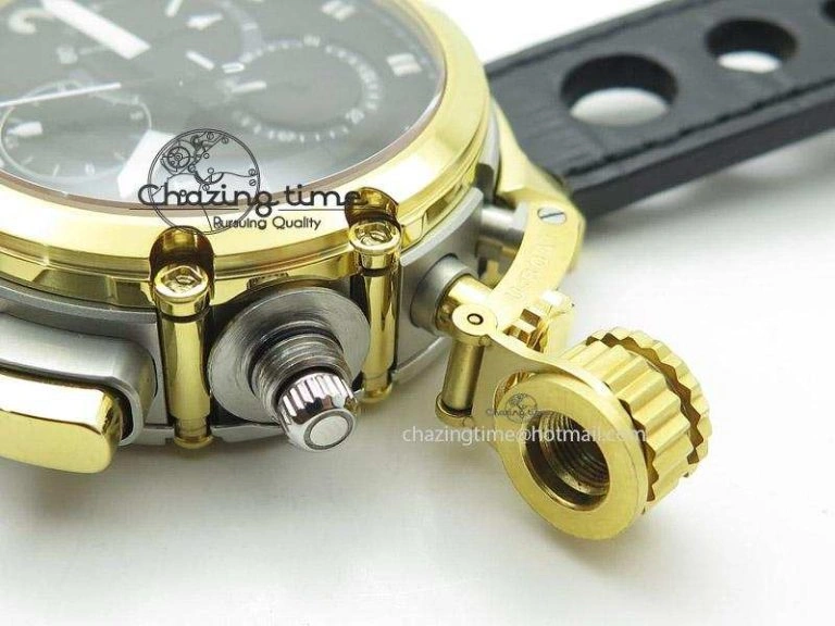 Compact U-51 Chimera Watch Limited Edition SS YG Black Dial on Black Leather Strap A 9800