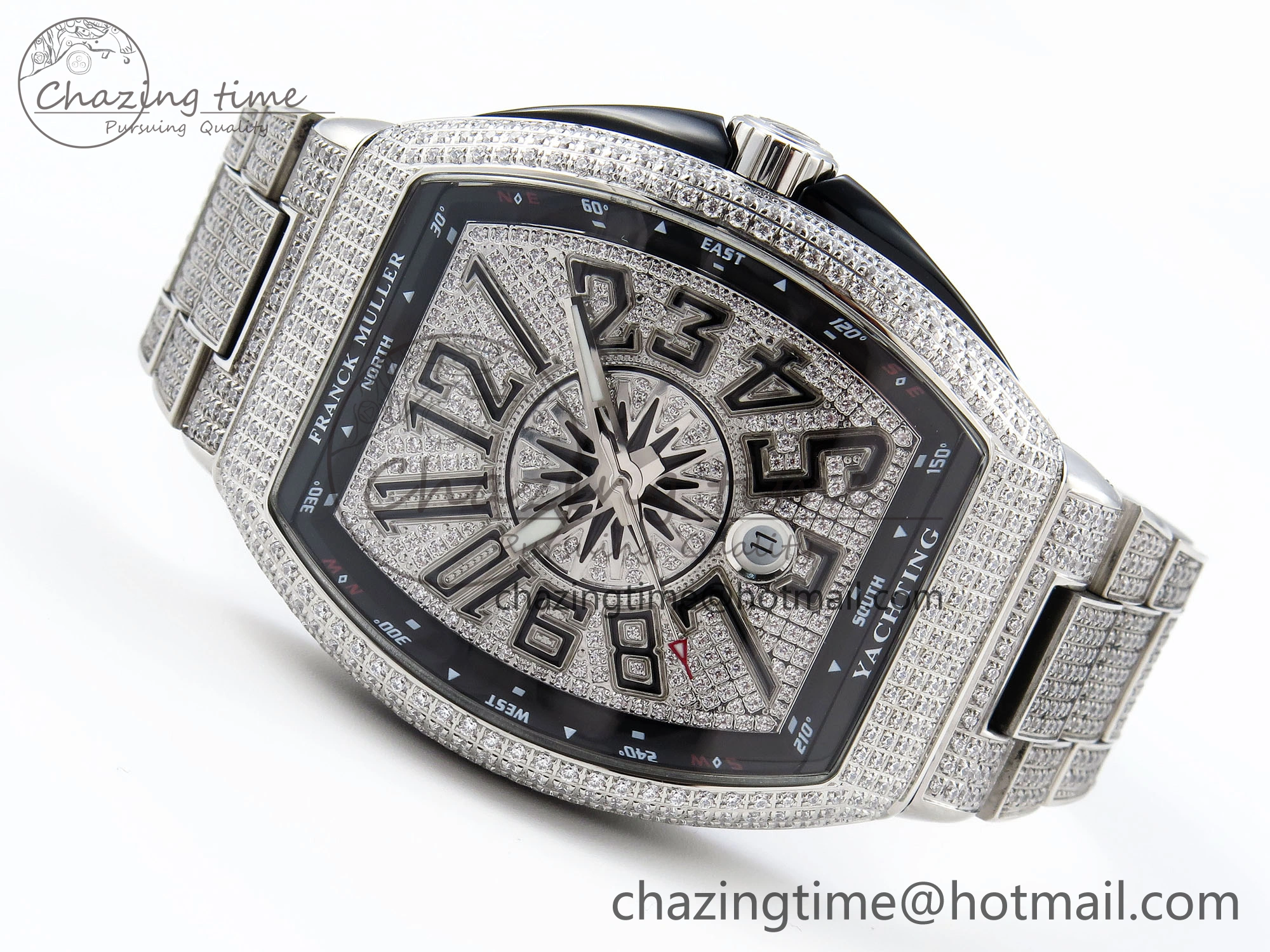 Contemporary VANGUARD SS BLACK FULL DIAMONDS ABF BEST EDITION DIAMONDS BLUE DIAL ON DIAMONDS BRACELET A 6506