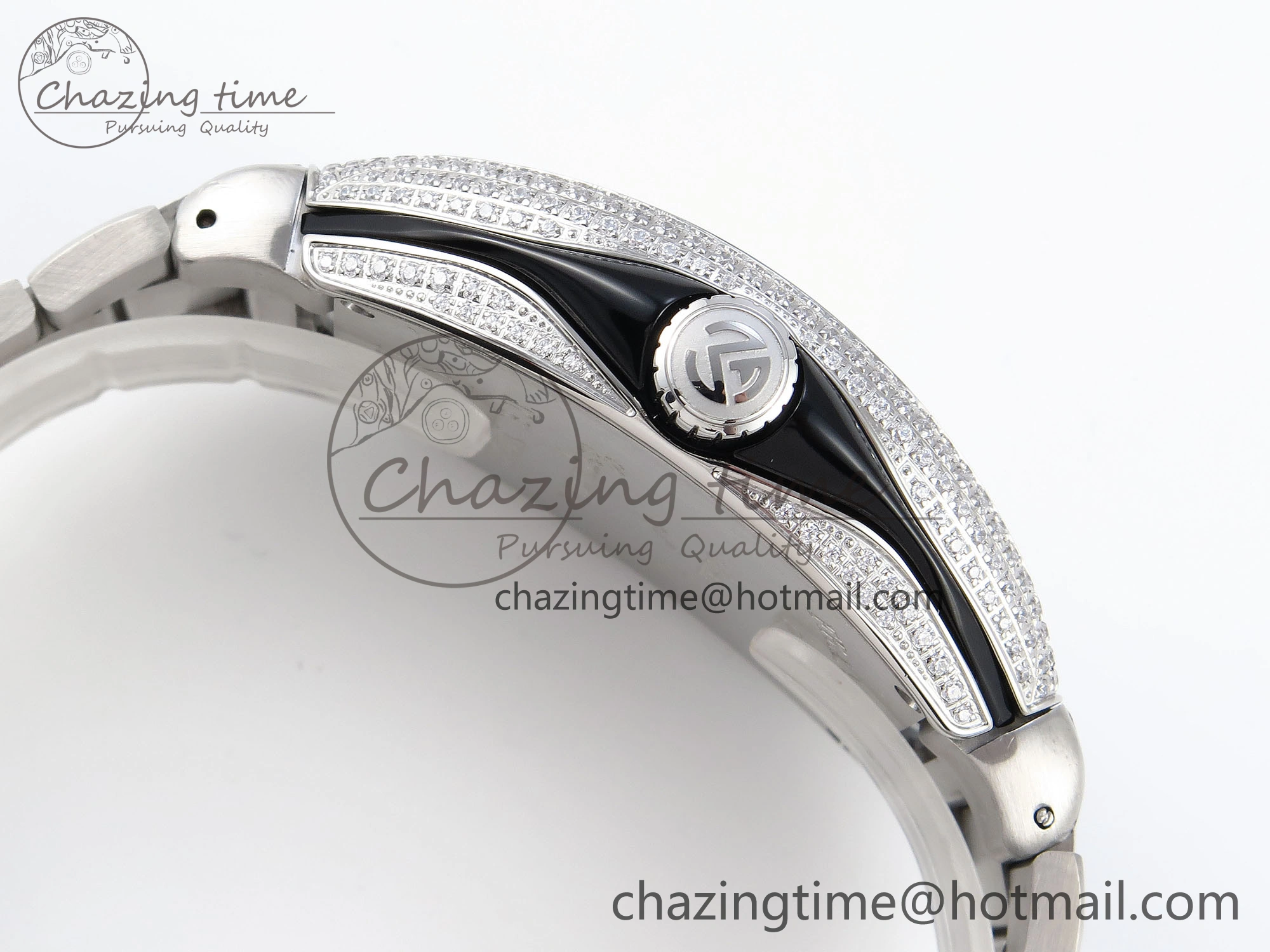 Contemporary VANGUARD SS BLACK FULL DIAMONDS ABF BEST EDITION DIAMONDS BLUE DIAL ON DIAMONDS BRACELET A 6506