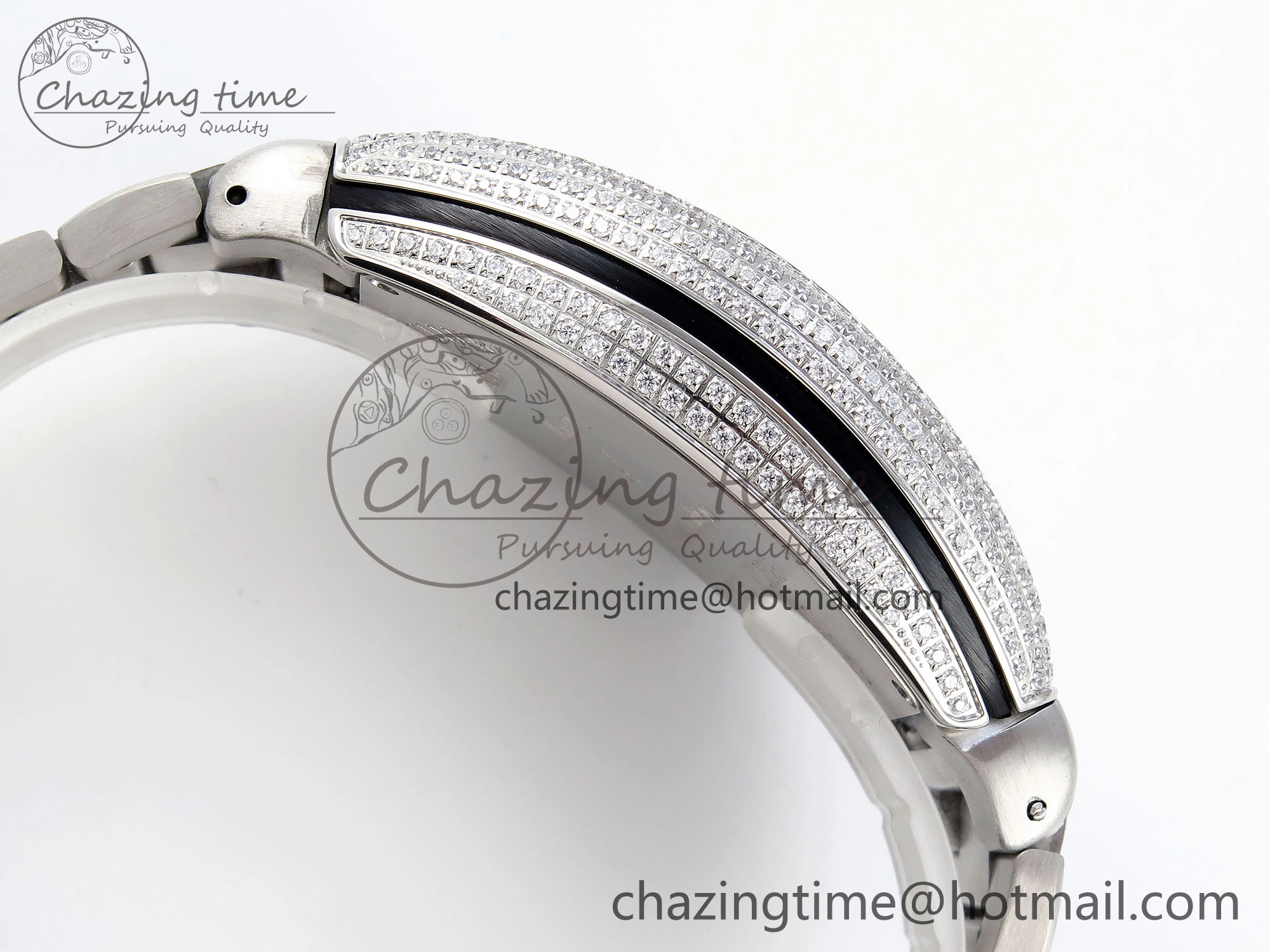 Contemporary VANGUARD SS BLACK FULL DIAMONDS ABF BEST EDITION DIAMONDS BLUE DIAL ON DIAMONDS BRACELET A 6506