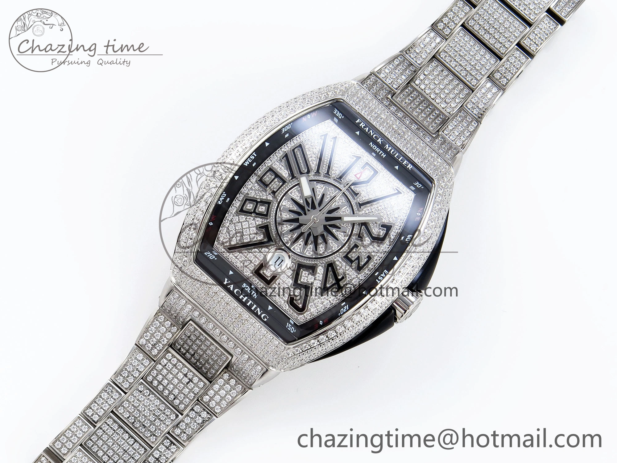 Contemporary VANGUARD SS BLACK FULL DIAMONDS ABF BEST EDITION DIAMONDS BLUE DIAL ON DIAMONDS BRACELET A 6506