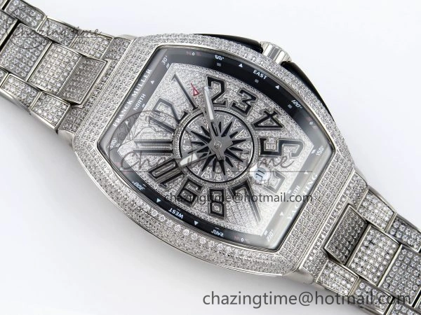 Contemporary VANGUARD SS BLACK FULL DIAMONDS ABF BEST EDITION DIAMONDS BLUE DIAL ON DIAMONDS BRACELET A 6506
